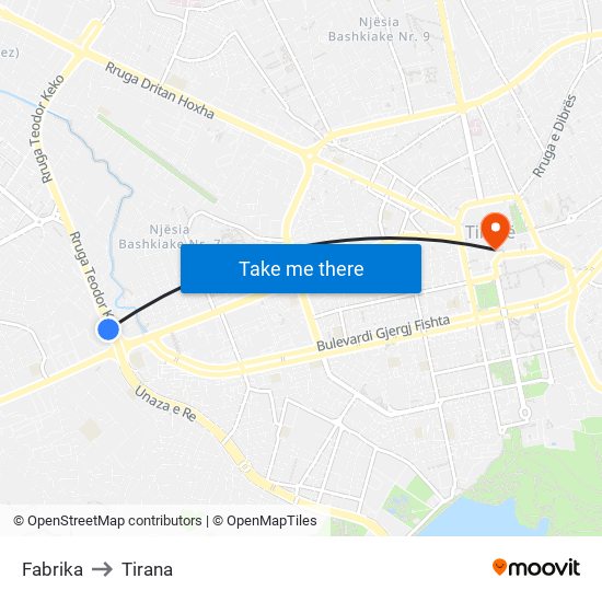 Fabrika to Tirana map