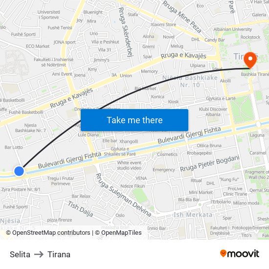 Selita to Tirana map