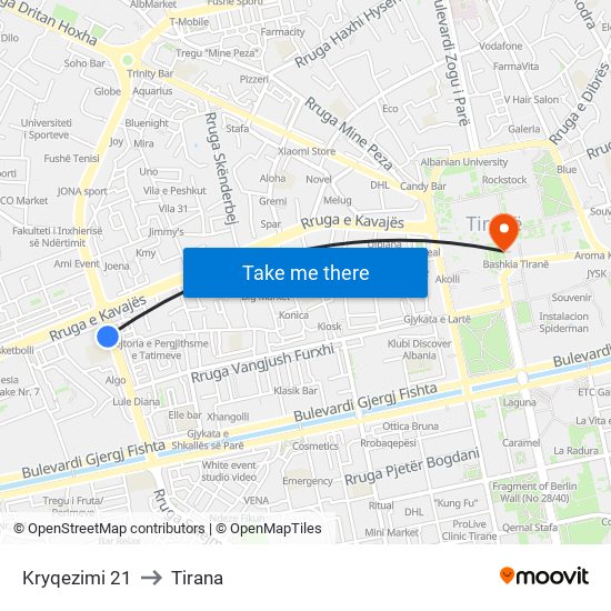 Kryqezimi 21 to Tirana map