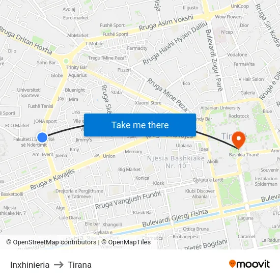 Inxhinieria to Tirana map