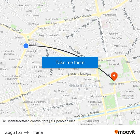 Zogu I Zi to Tirana map