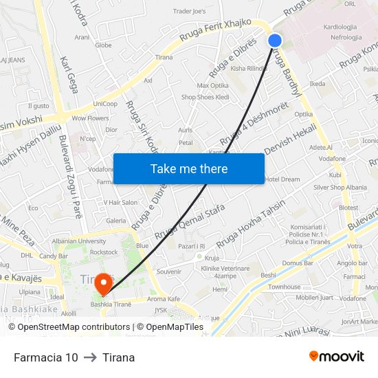 Farmacia 10 to Tirana map