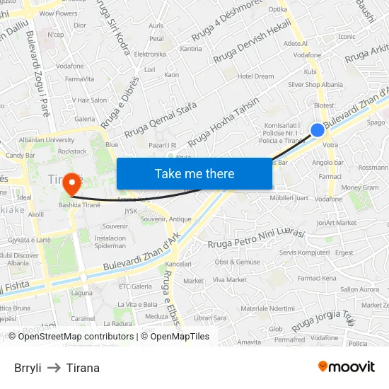 Brryli to Tirana map