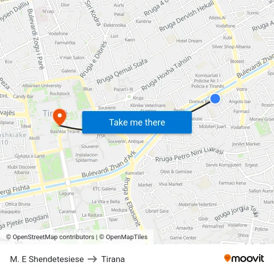 M. E Shendetesiese to Tirana map