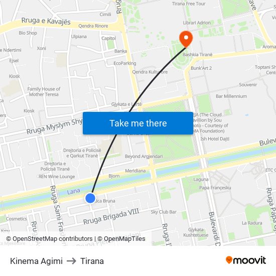 Kinema Agimi to Tirana map