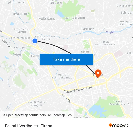 Pallati I Verdhe to Tirana map