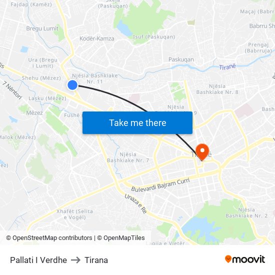 Pallati I Verdhe to Tirana map