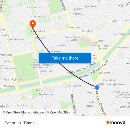 Posta to Tirana map