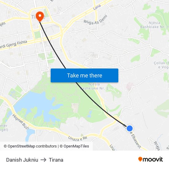 Danish Jukniu to Tirana map