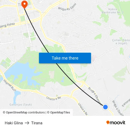Haki Glina to Tirana map