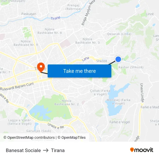 Banesat Sociale to Tirana map
