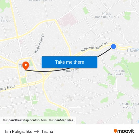 Ish Poligrafiku to Tirana map
