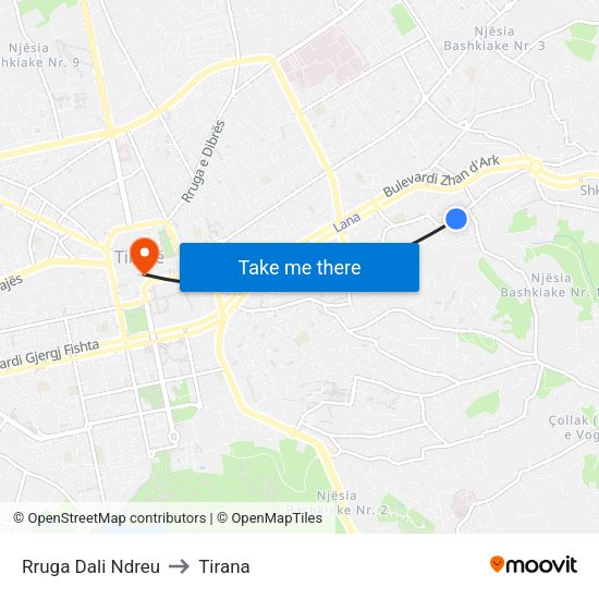Rruga Dali Ndreu to Tirana map