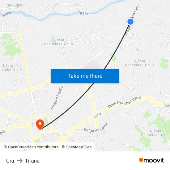 Ura to Tirana map