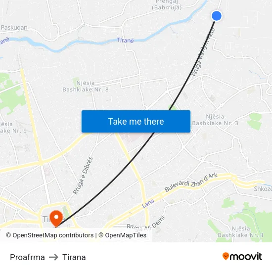 Proafrma to Tirana map