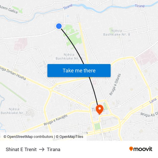 Shinat E Trenit to Tirana map