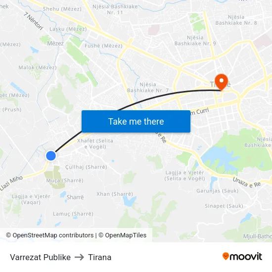Varrezat Publike to Tirana map
