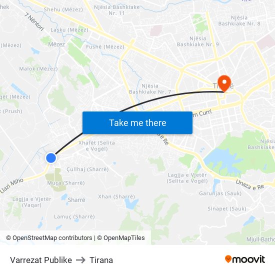 Varrezat Publike to Tirana map