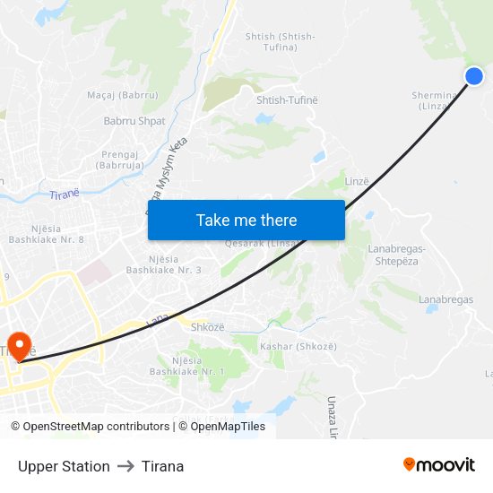 Upper Station to Tirana map