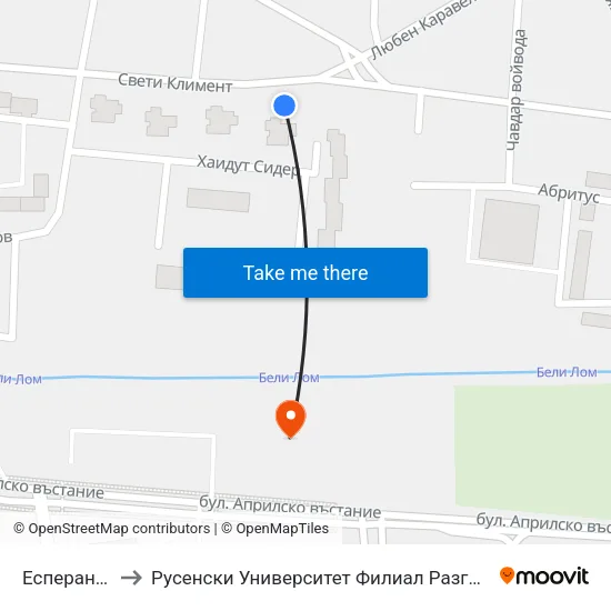 Есперанто to Русенски Университет Филиал Разград map
