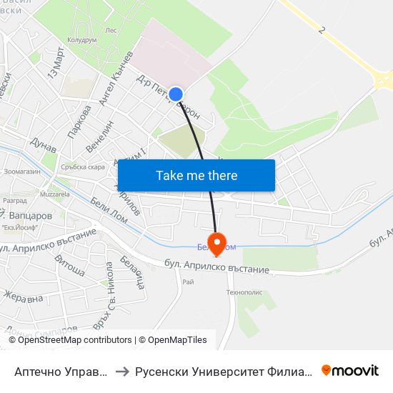 Аптечно Управление to Русенски Университет Филиал Разград map