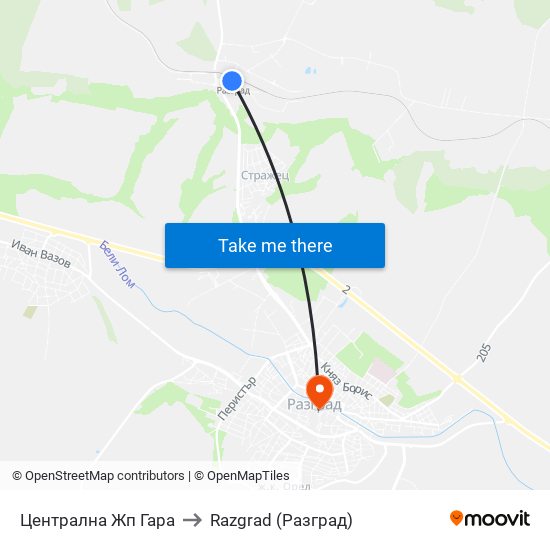Централна Жп Гара to Razgrad (Разград) map