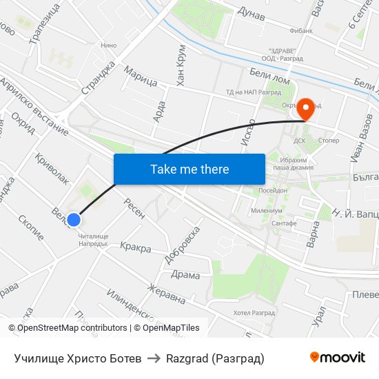 Училище Христо Ботев to Razgrad (Разград) map