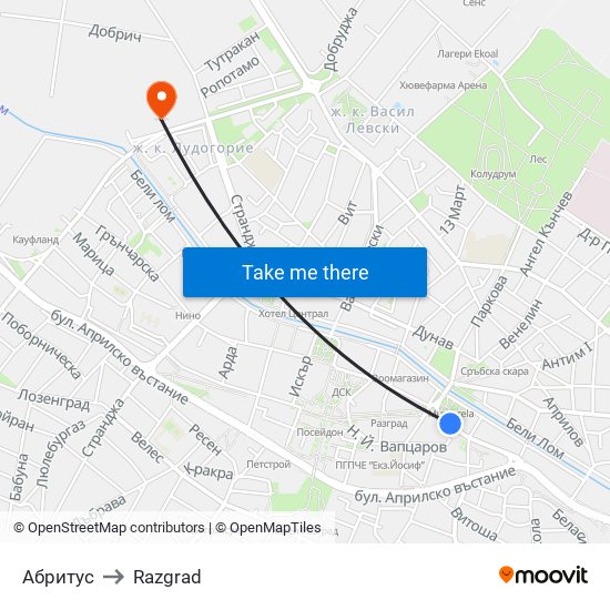 Абритус to Razgrad map