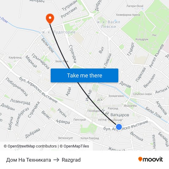 Дом На Техниката to Razgrad map