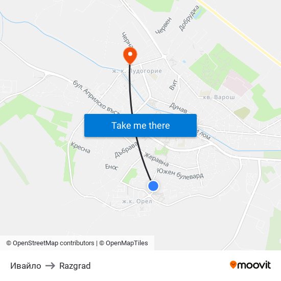 Ивайло to Razgrad map