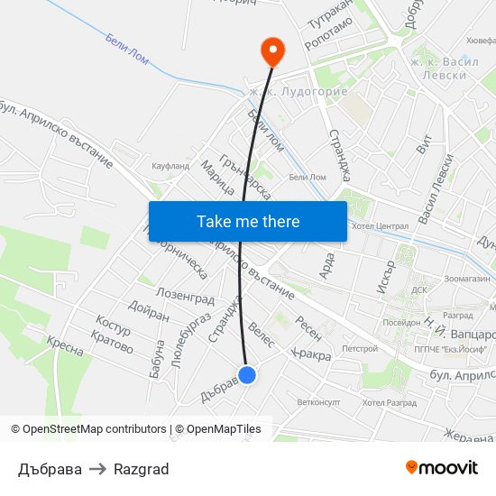 Дъбрава to Razgrad map