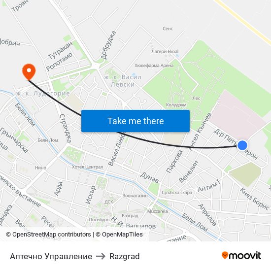 Аптечно Управление to Razgrad map