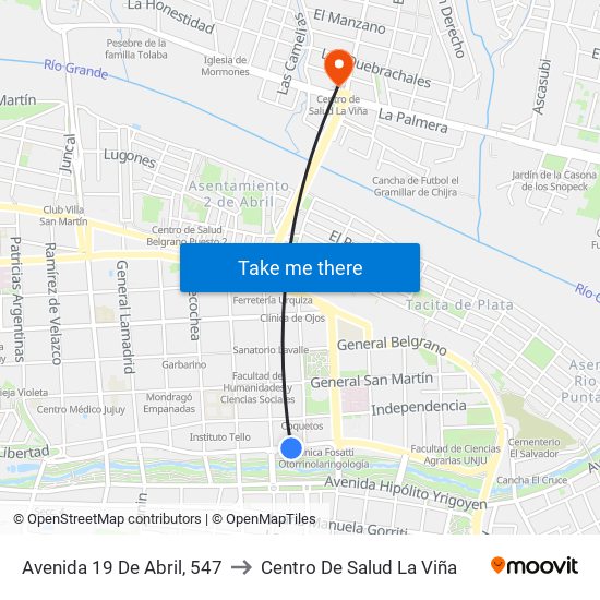 Avenida 19 De Abril, 547 to Centro De Salud La Viña map