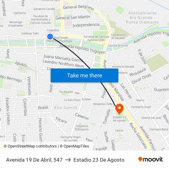 Avenida 19 De Abril, 547 to Estadio 23 De Agosto map