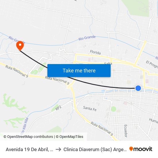 Avenida 19 De Abril, 547 to Clinica Diaverum (Sac) Argentina map