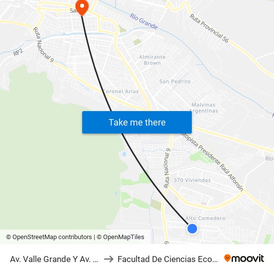 Av. Valle Grande Y Av. Snopek to Facultad De Ciencias Económicas map