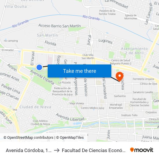 Avenida Córdoba, 1831 to Facultad De Ciencias Económicas map