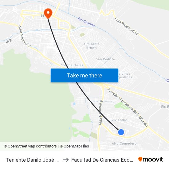 Teniente Danilo José Y Nivoli to Facultad De Ciencias Económicas map