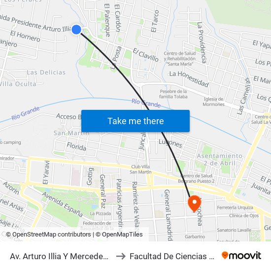 Av. Arturo Illia Y Mercedes De Rubianes to Facultad De Ciencias Económicas map