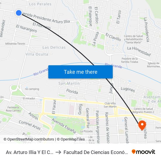 Av. Arturo Illia Y El Ceibo to Facultad De Ciencias Económicas map