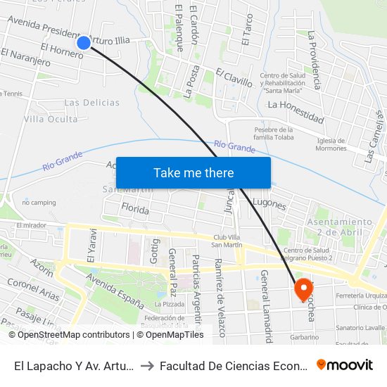 El Lapacho Y Av. Arturo Illia to Facultad De Ciencias Económicas map