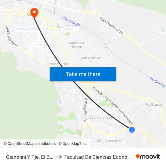 Gianonni Y Pje. El Brete to Facultad De Ciencias Económicas map