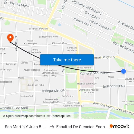 San Martín Y Juan B. Alberdi to Facultad De Ciencias Económicas map