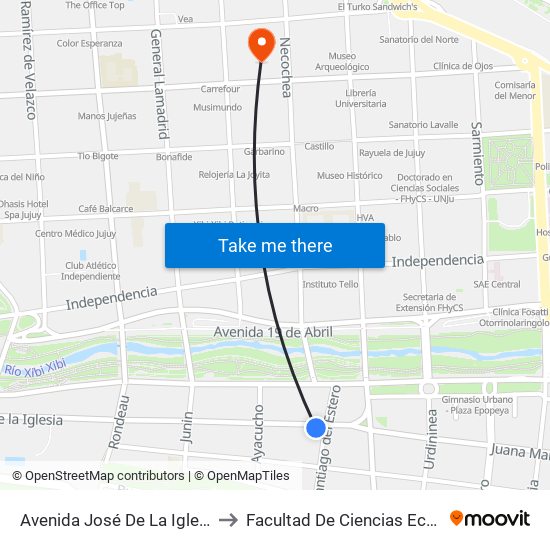 Avenida José De La Iglesia, 1114 to Facultad De Ciencias Económicas map