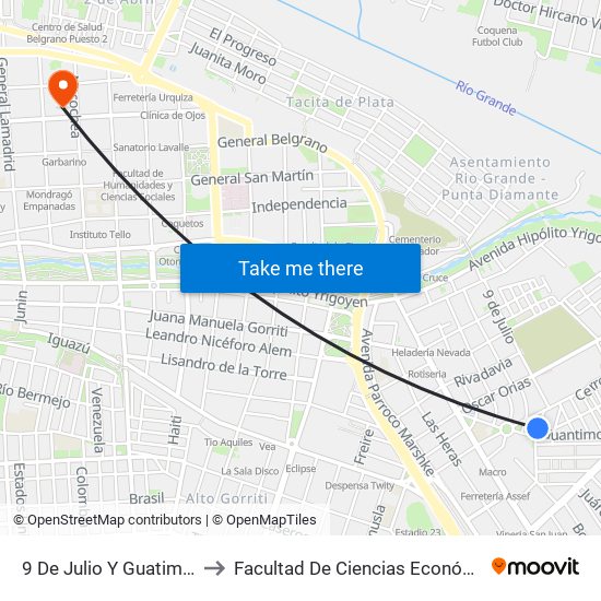 9 De Julio Y Guatimozin to Facultad De Ciencias Económicas map