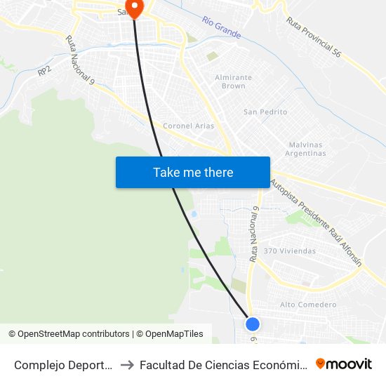 Complejo Deportivo to Facultad De Ciencias Económicas map