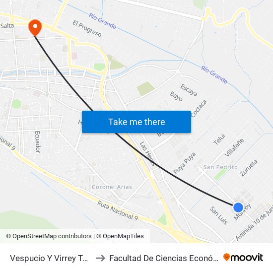 Vespucio Y Virrey Toledo to Facultad De Ciencias Económicas map