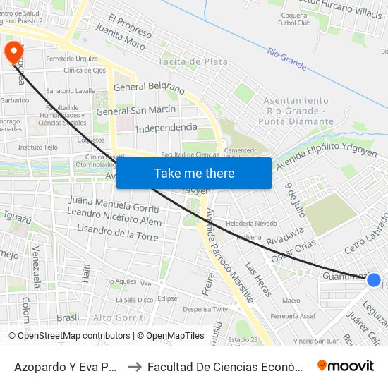 Azopardo Y Eva Perón to Facultad De Ciencias Económicas map