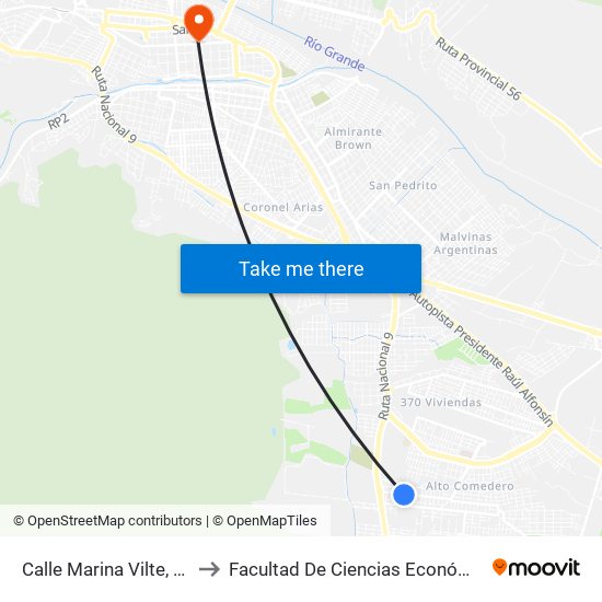 Calle Marina Vilte, 749 to Facultad De Ciencias Económicas map