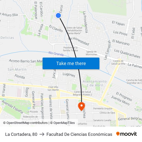 La Cortadera, 80 to Facultad De Ciencias Económicas map